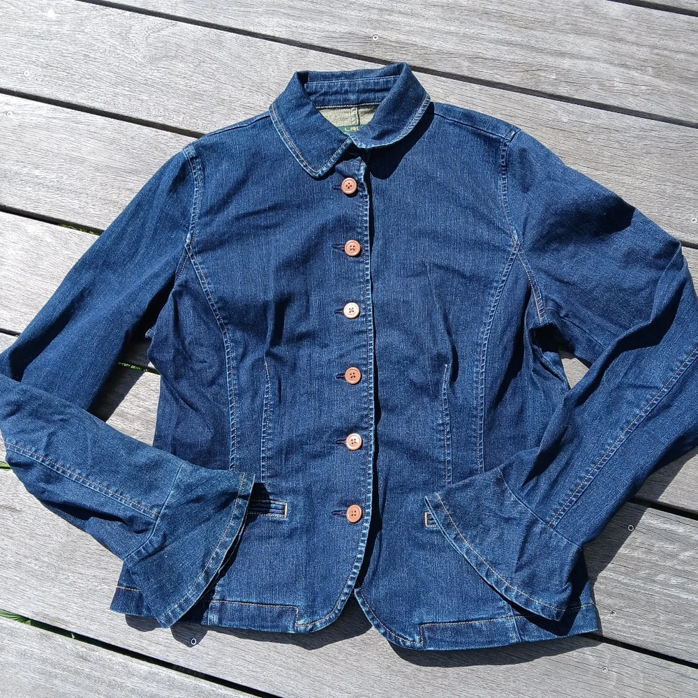 Ralph Lauren Jean Jacket Womens 14 Blue Flared Bell Sleeves Stretch LRL Feminine - Picture 12 of 12